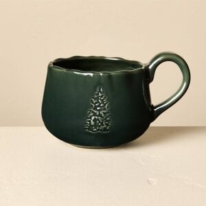 Hearth & Hand With Magnolia 13.5oz Stoneware Debossed Tree Holiday Mug Green